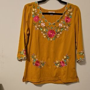 Unik Mustard Floral Embroidered Blouse